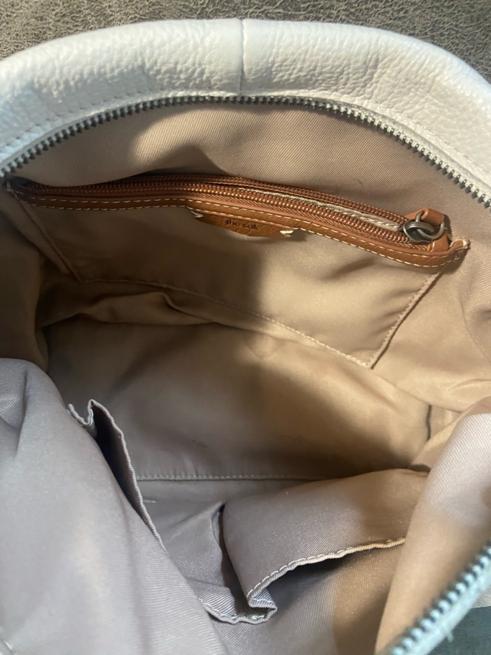 The Sak Los Feliz Medium White soft Leather Shoulder Bag with Brown Strap - Picture 5 of 5